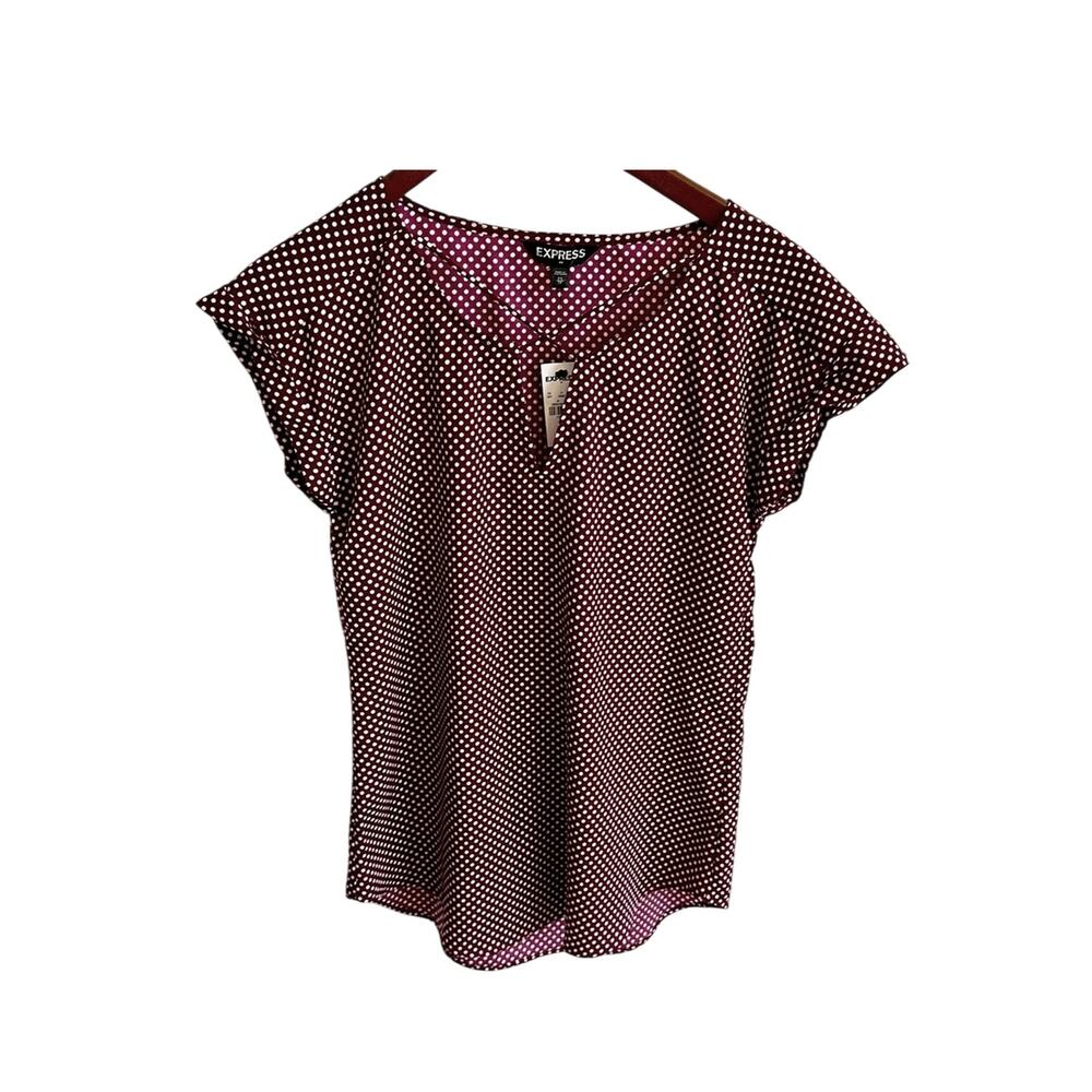 NWT Express Burgundy White Cap Sleeve Polka Dot Blouse Size Women's XS
